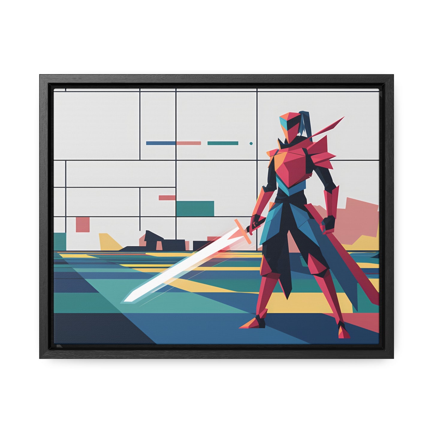 Neon Knight in a Digital Realm - Gallery Canvas Wraps, Horizontal Frame