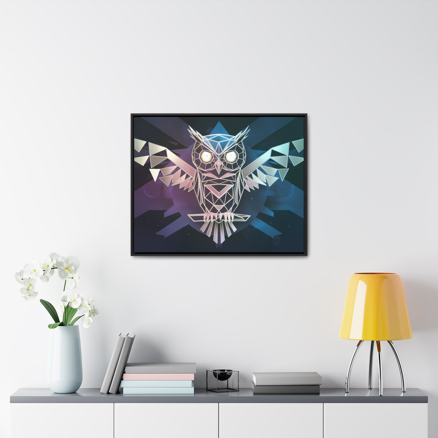 "Geometric Owl of Wisdom" - Gallery Canvas Wraps, Horizontal Frame