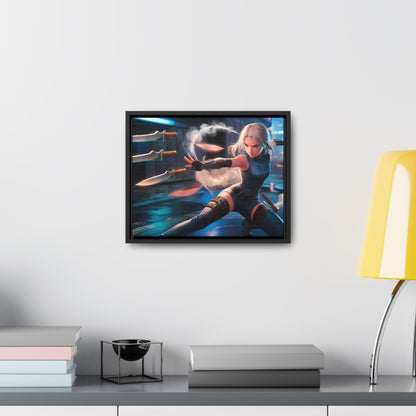 Blade Dancer in the Neon Shadows - Gallery Canvas Wraps, Horizontal Frame