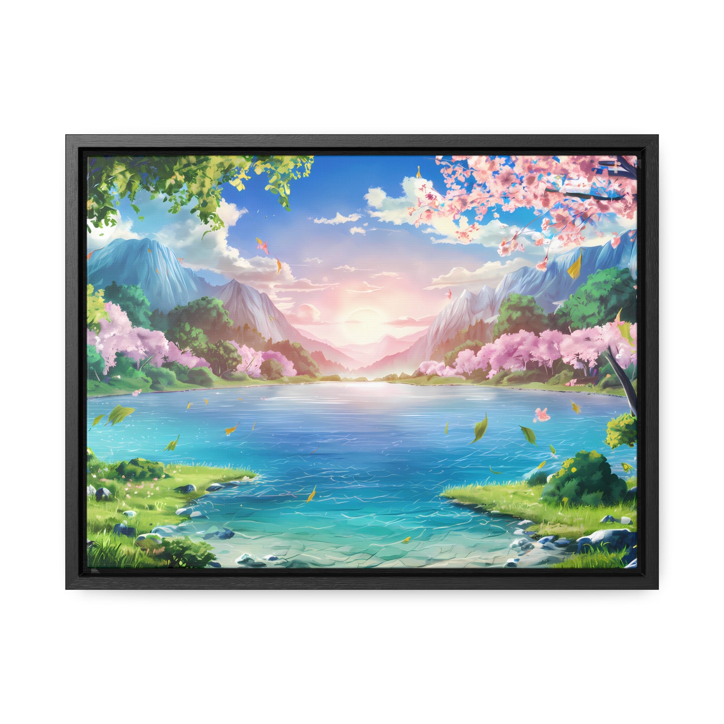 Serene Sunrise Over Blossoming Lake - Gallery Canvas Wraps, Horizontal Frame