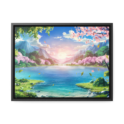 Serene Sunrise Over Blossoming Lake - Gallery Canvas Wraps, Horizontal Frame