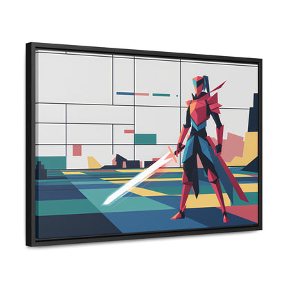 Neon Knight in a Digital Realm - Gallery Canvas Wraps, Horizontal Frame