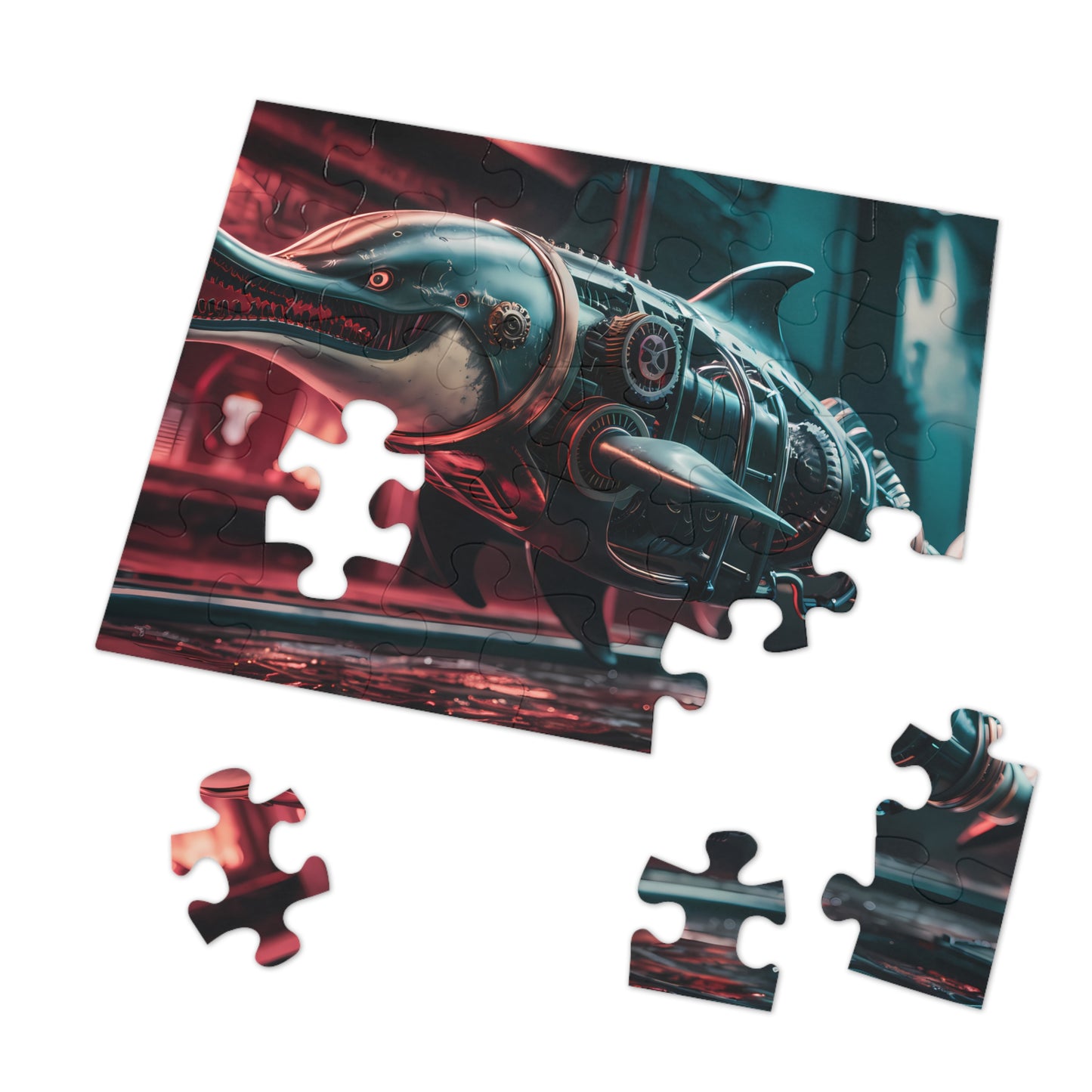 "Cybernetic Predator: The Steampunk Dolphin" - Jigsaw Puzzle (30, 110, 252, 500,1000-Piece)