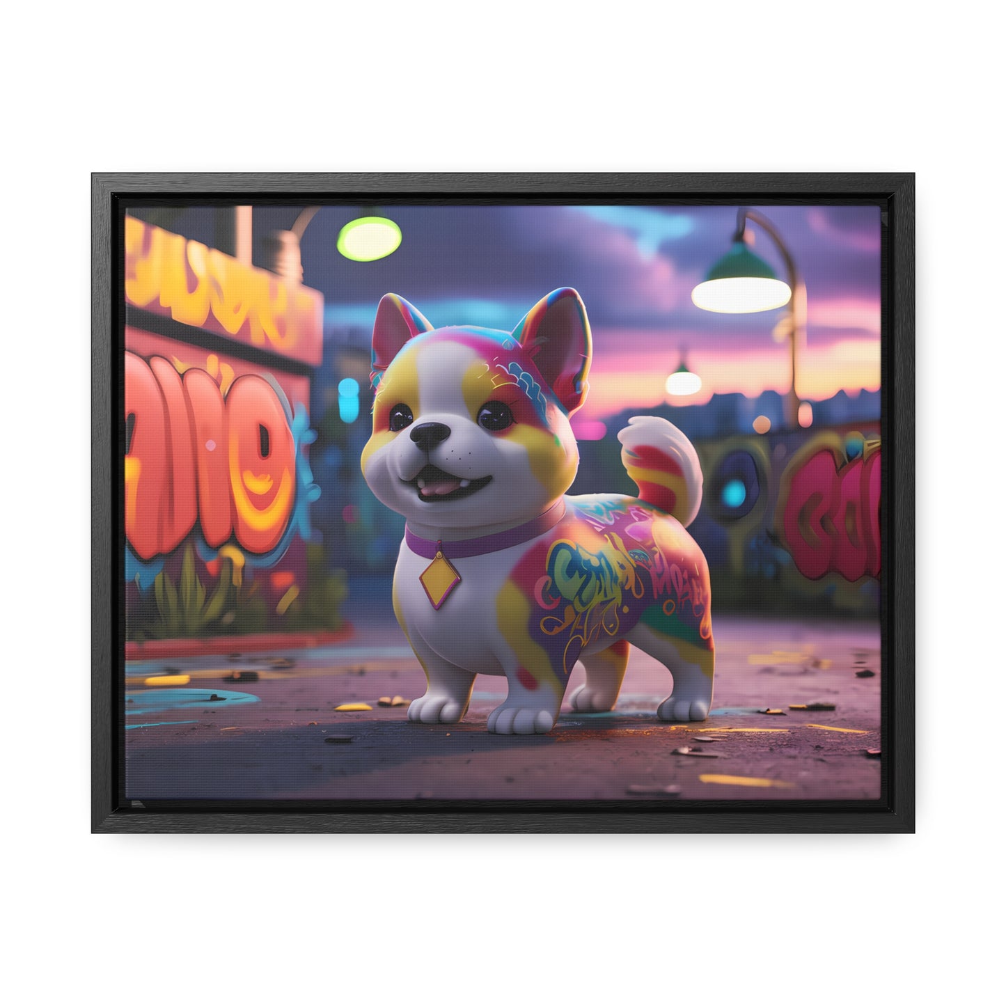 "Graffiti Pup in Neon Alley" - Gallery Canvas Wraps, Horizontal Frame