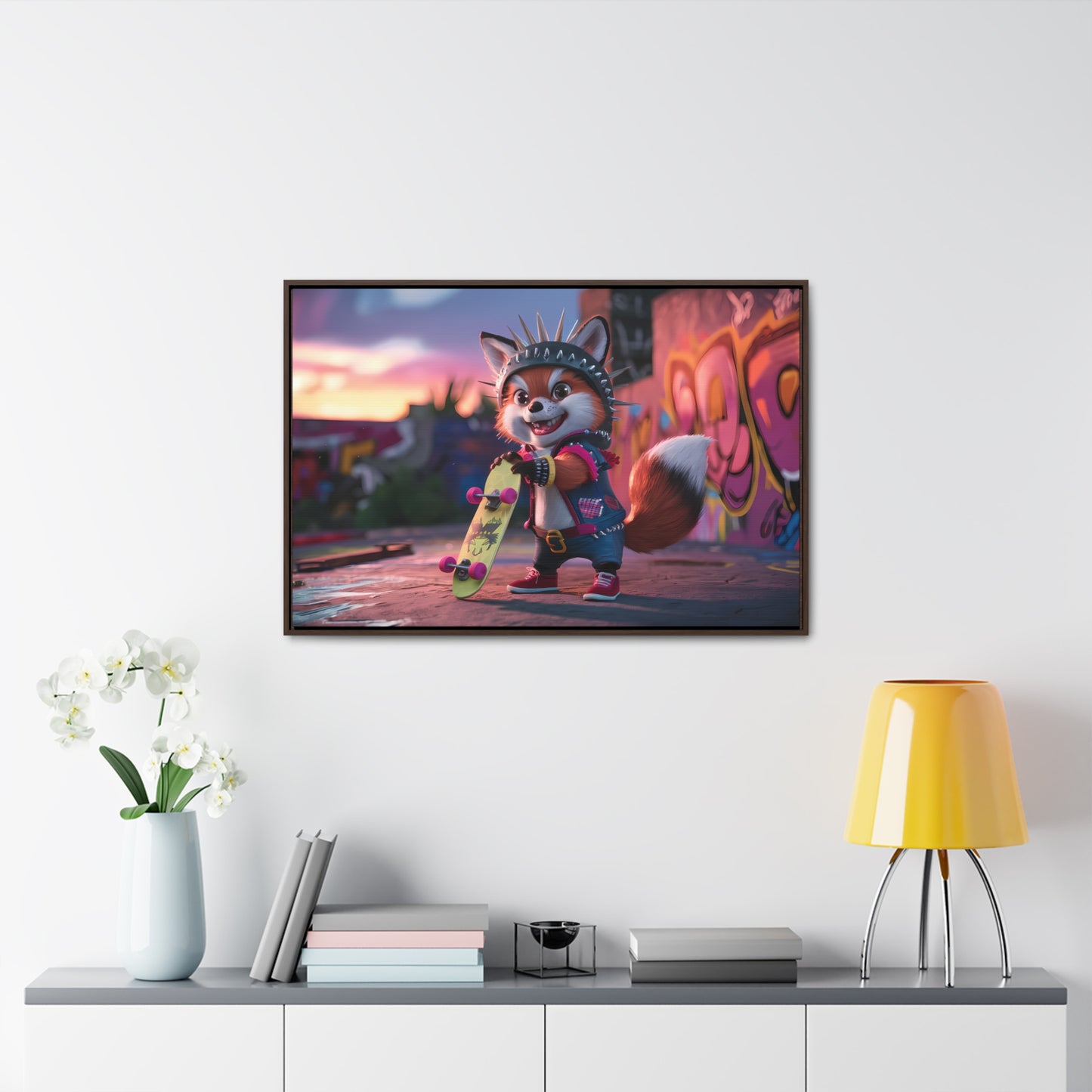 "Punk Skater Fox at Sunset" - Gallery Canvas Wraps, Horizontal Frame