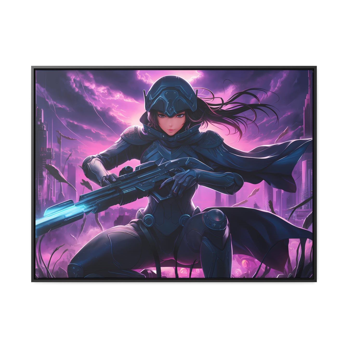 Shadow Sentinel: Neon Hunter - Gallery Canvas Wraps, Horizontal Frame