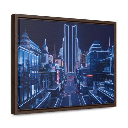 Neon Cityscape at Midnight - Gallery Canvas Wraps, Horizontal Frame