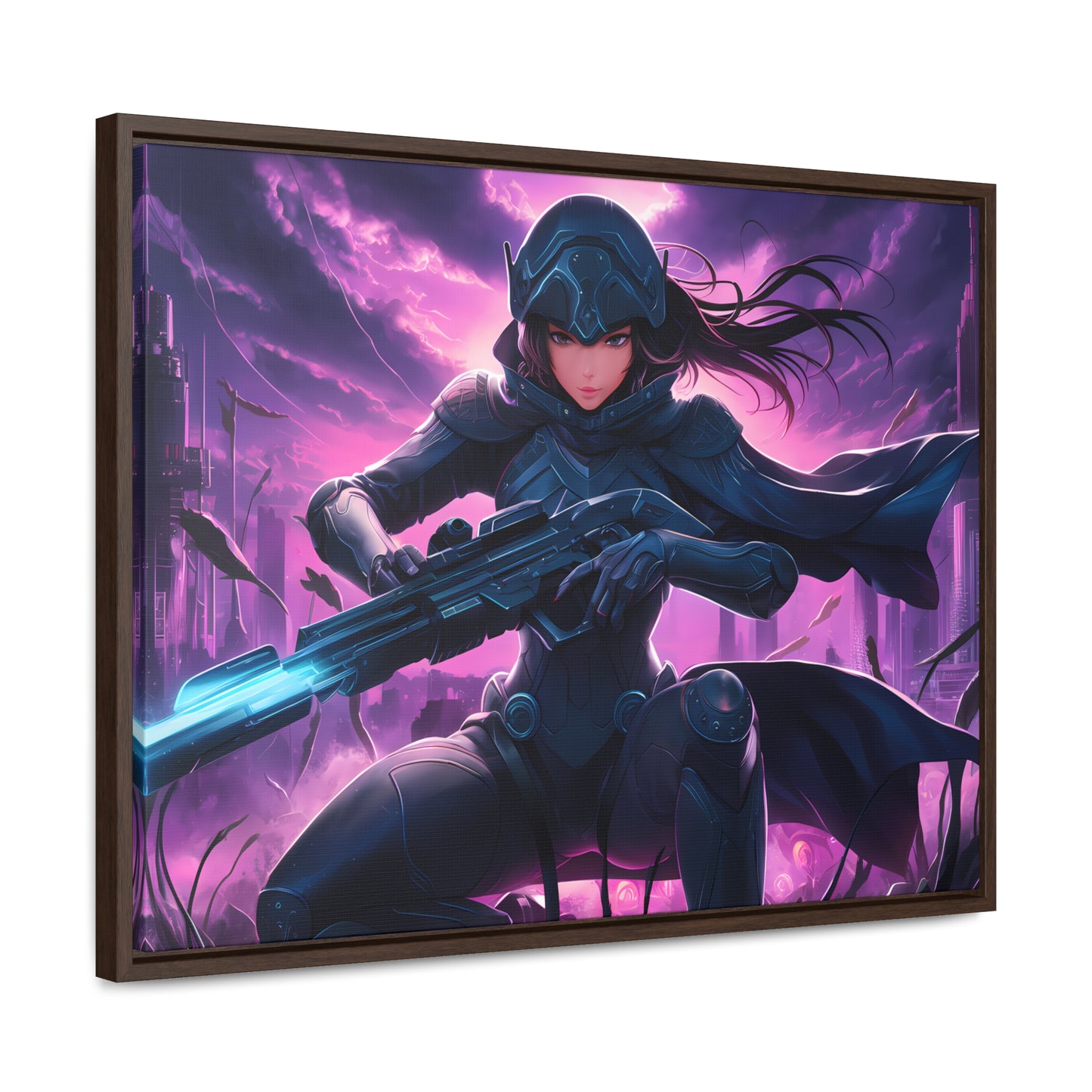 Shadow Sentinel: Neon Hunter - Gallery Canvas Wraps, Horizontal Frame