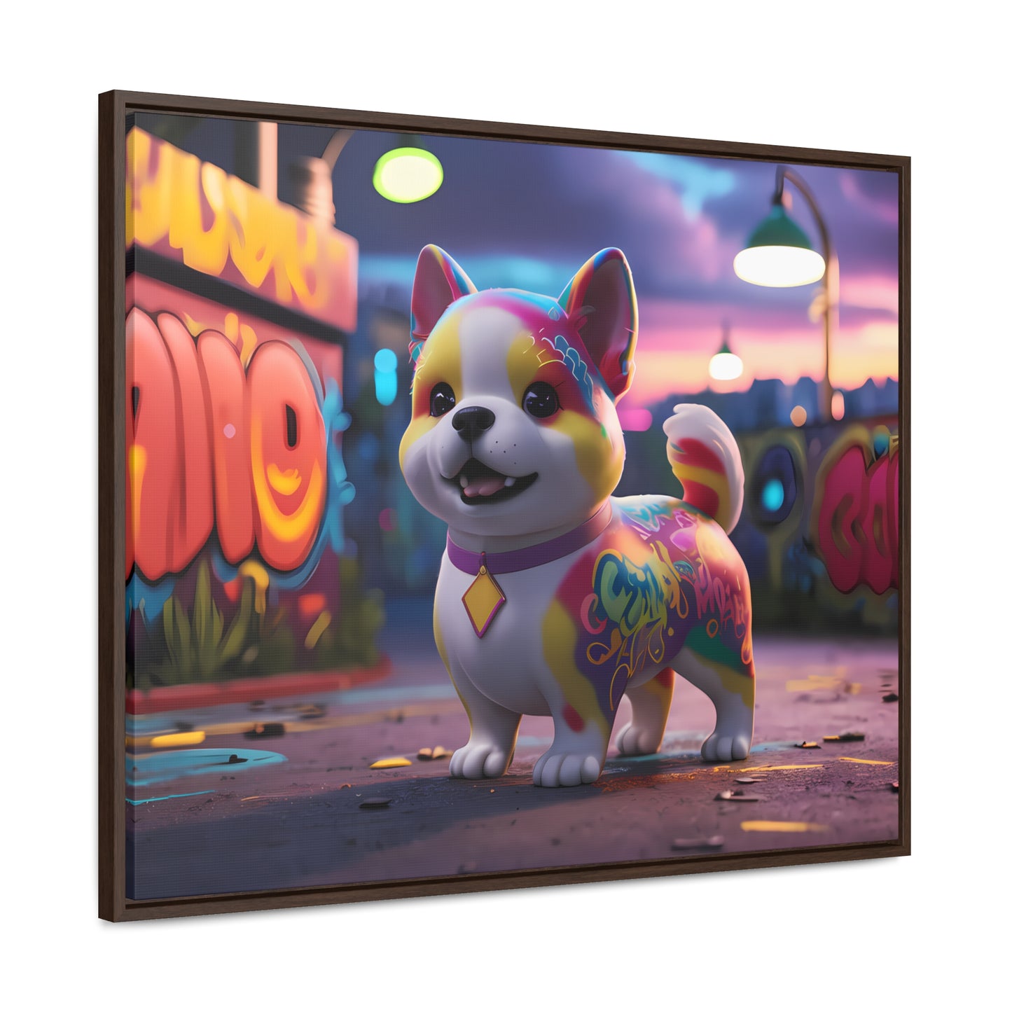 "Graffiti Pup in Neon Alley" - Gallery Canvas Wraps, Horizontal Frame