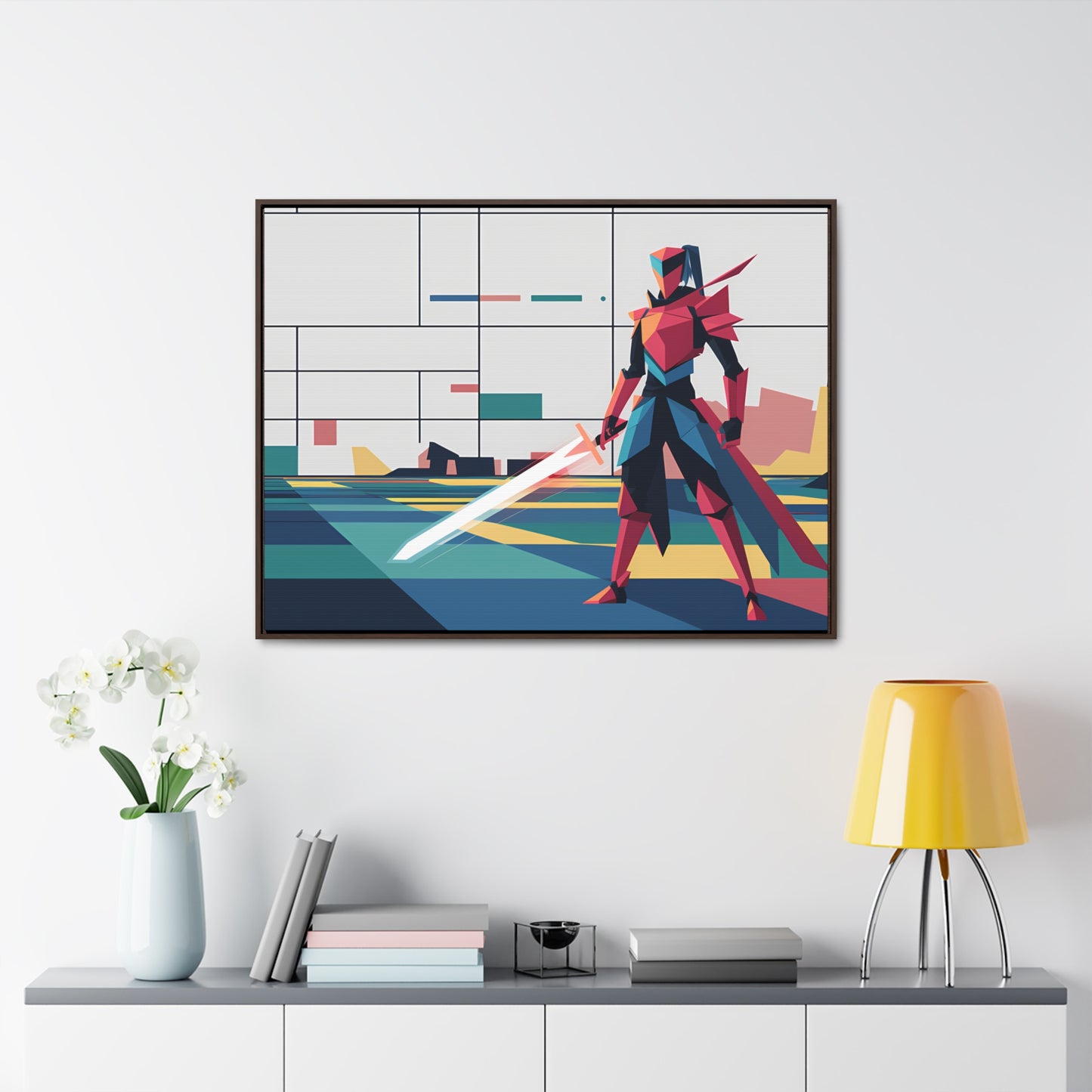 Neon Knight in a Digital Realm - Gallery Canvas Wraps, Horizontal Frame