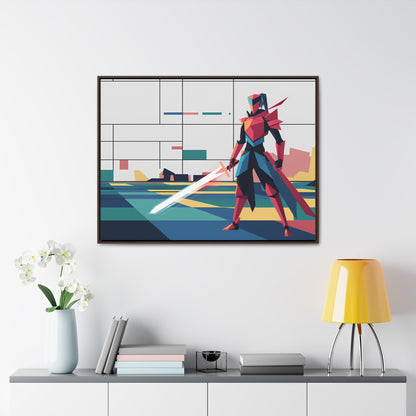 Neon Knight in a Digital Realm - Gallery Canvas Wraps, Horizontal Frame