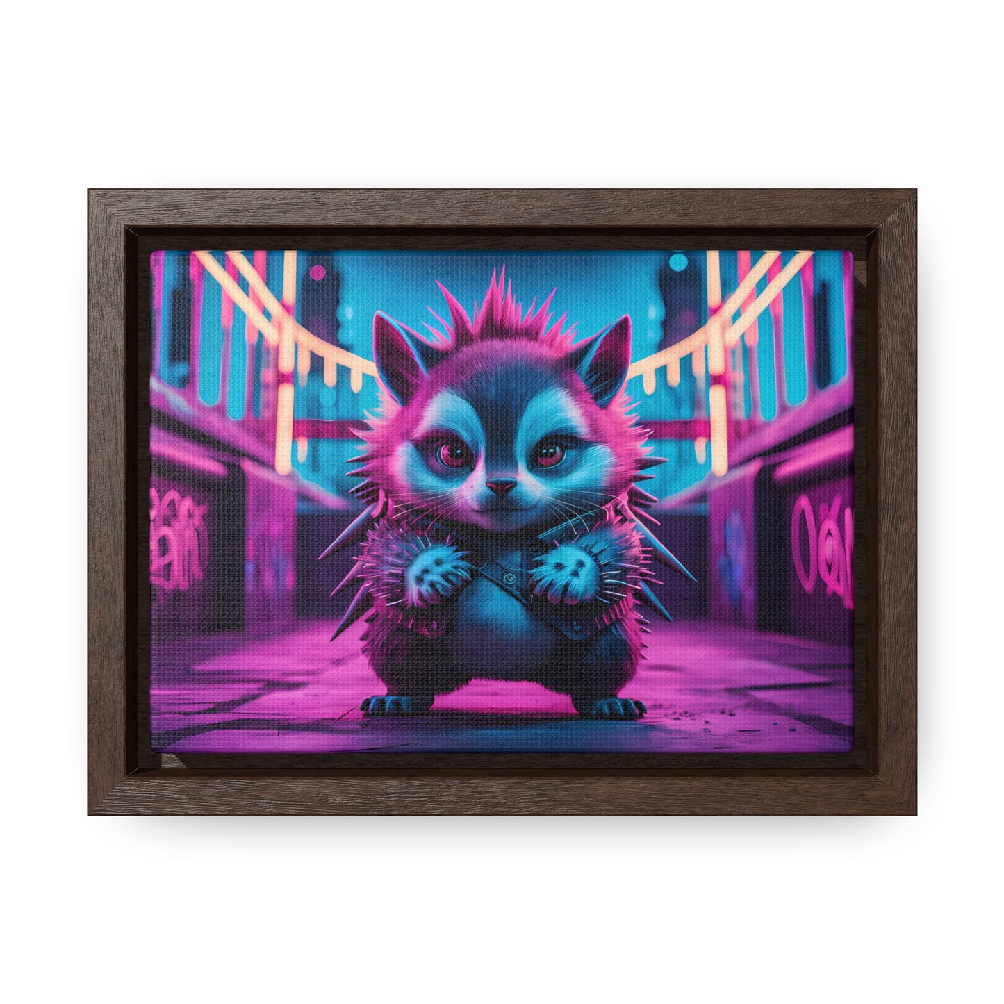 Punk Hedgehog in Neon City - Gallery Canvas Wraps, Horizontal Frame