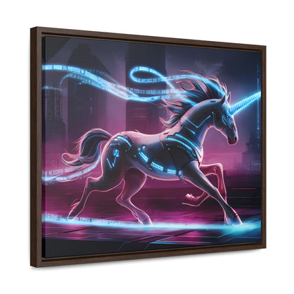 Cybernetic Unicorn in Neon Metropolis - Gallery Canvas Wraps, Horizontal Frame