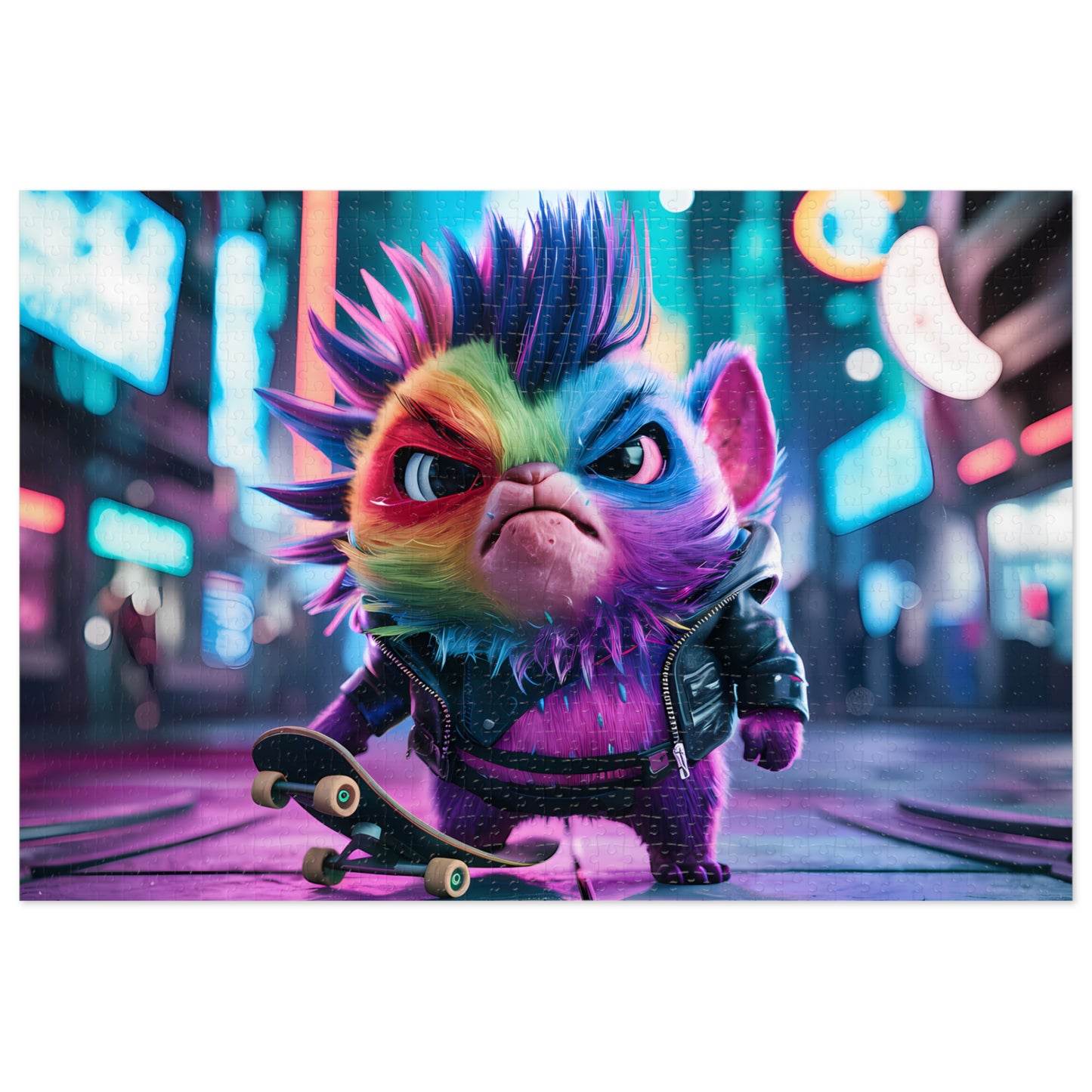 Punk Rock Skater Feline in Neon City - Jigsaw Puzzle (30, 110, 252, 500,1000-Piece)