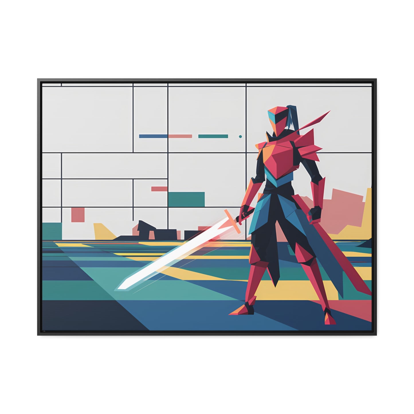 Neon Knight in a Digital Realm - Gallery Canvas Wraps, Horizontal Frame