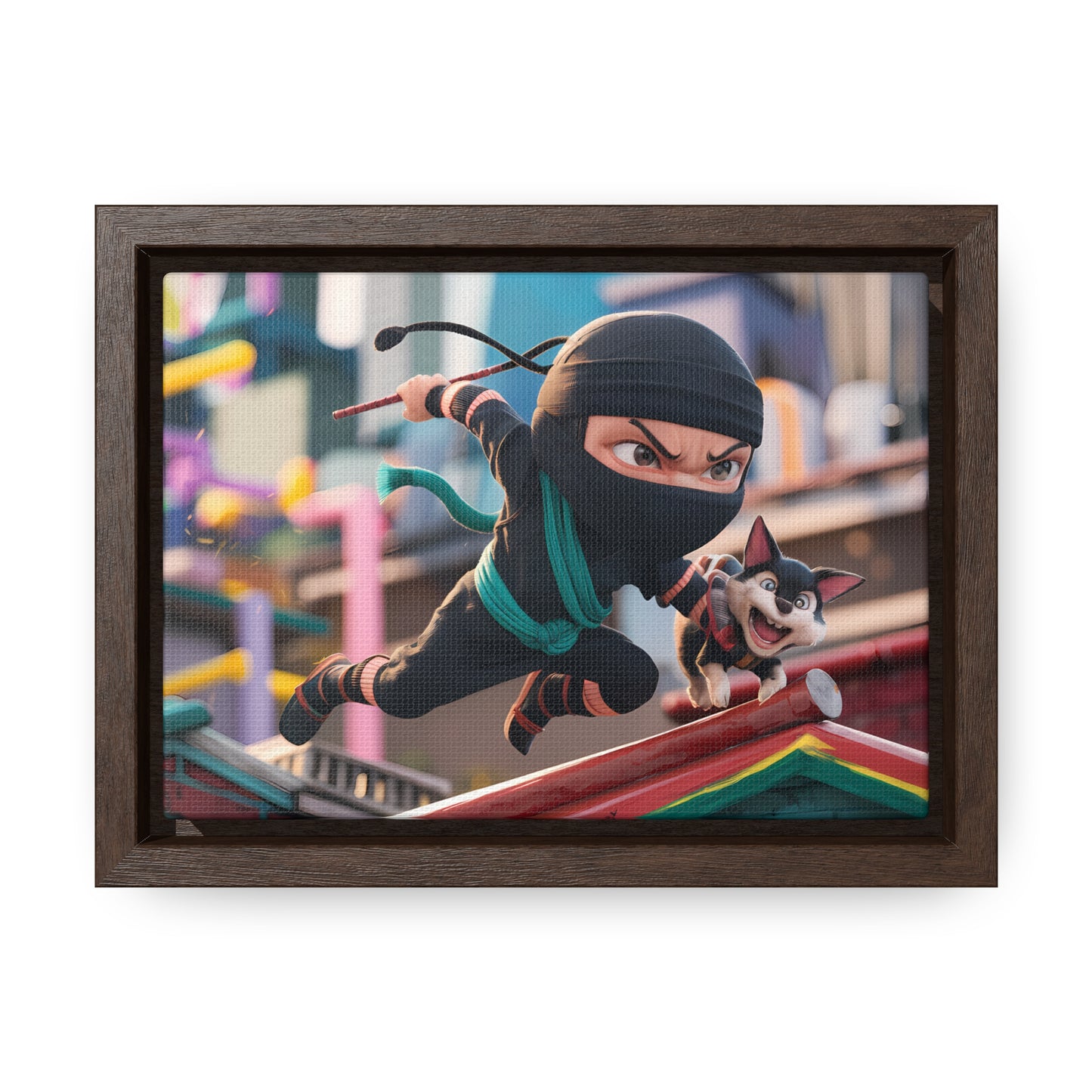 "Ninja and the Fearless Pup" - Gallery Canvas Wraps, Horizontal Frame