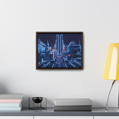 Neon Cityscape at Midnight - Gallery Canvas Wraps, Horizontal Frame