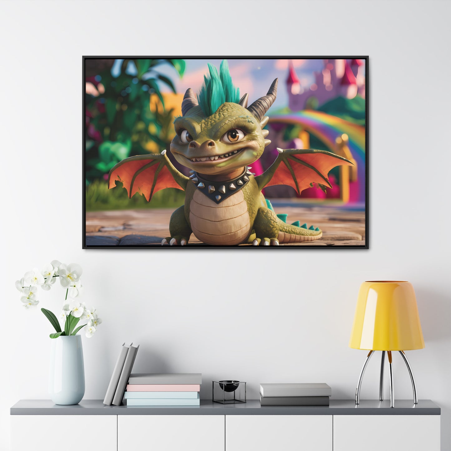 "Spike the Mischievous Baby Dragon" - Gallery Canvas Wraps, Horizontal Frame