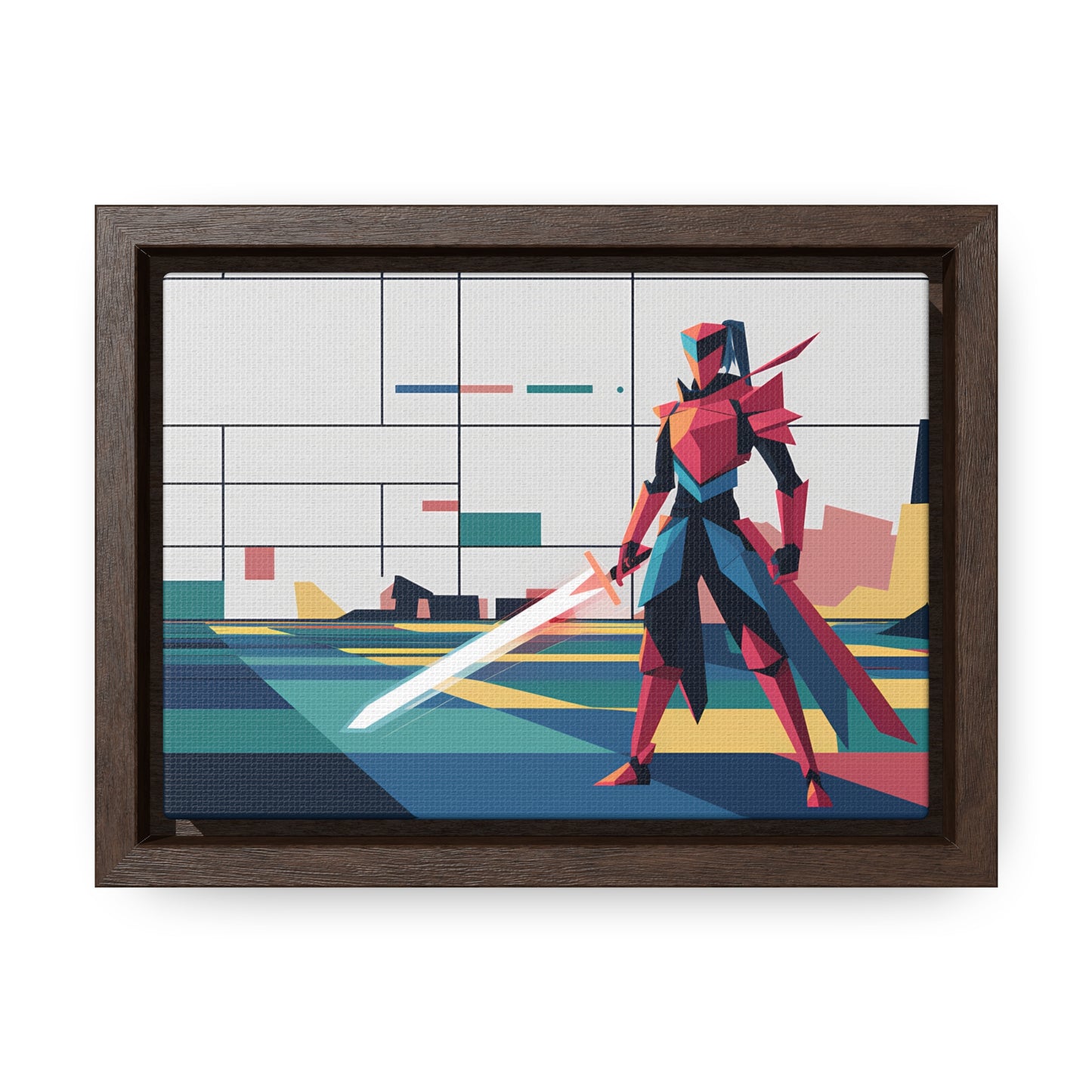 Neon Knight in a Digital Realm - Gallery Canvas Wraps, Horizontal Frame