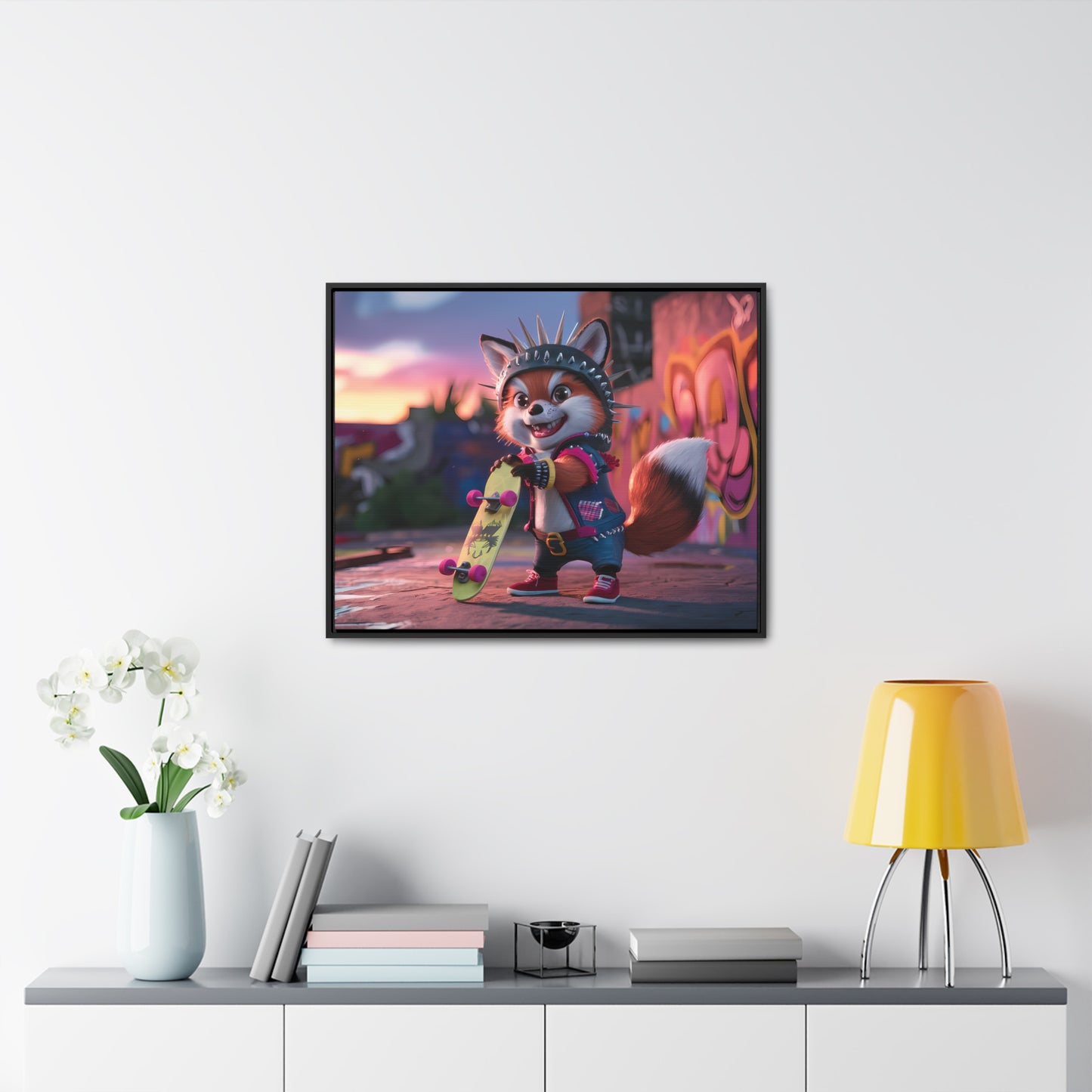 "Punk Skater Fox at Sunset" - Gallery Canvas Wraps, Horizontal Frame