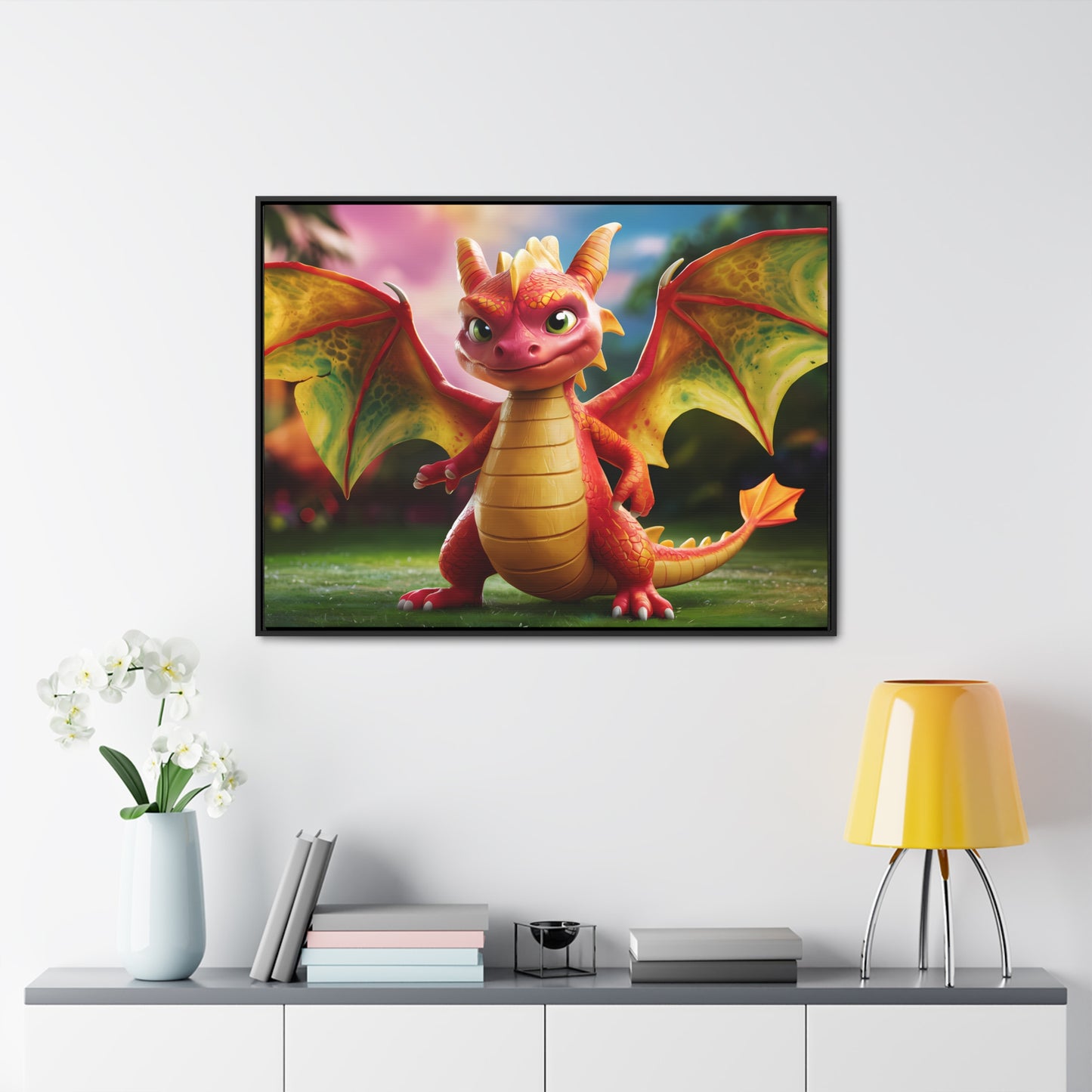 "Playful Baby Dragon in a Magical Forest" - Gallery Canvas Wraps, Horizontal Frame