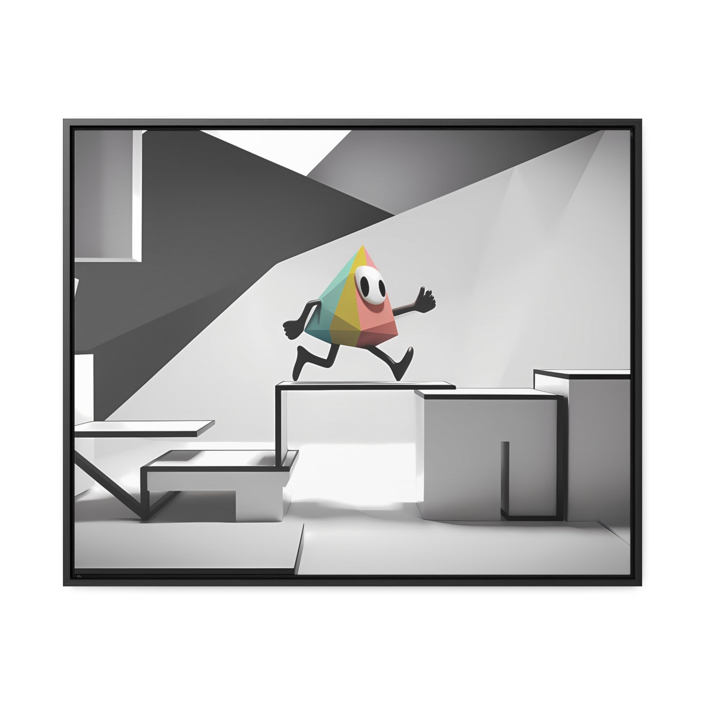 Geometric Adventure in Monochrome World - Gallery Canvas Wraps, Horizontal Frame