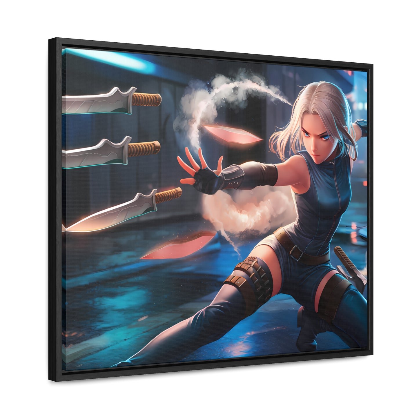 Blade Dancer in the Neon Shadows - Gallery Canvas Wraps, Horizontal Frame