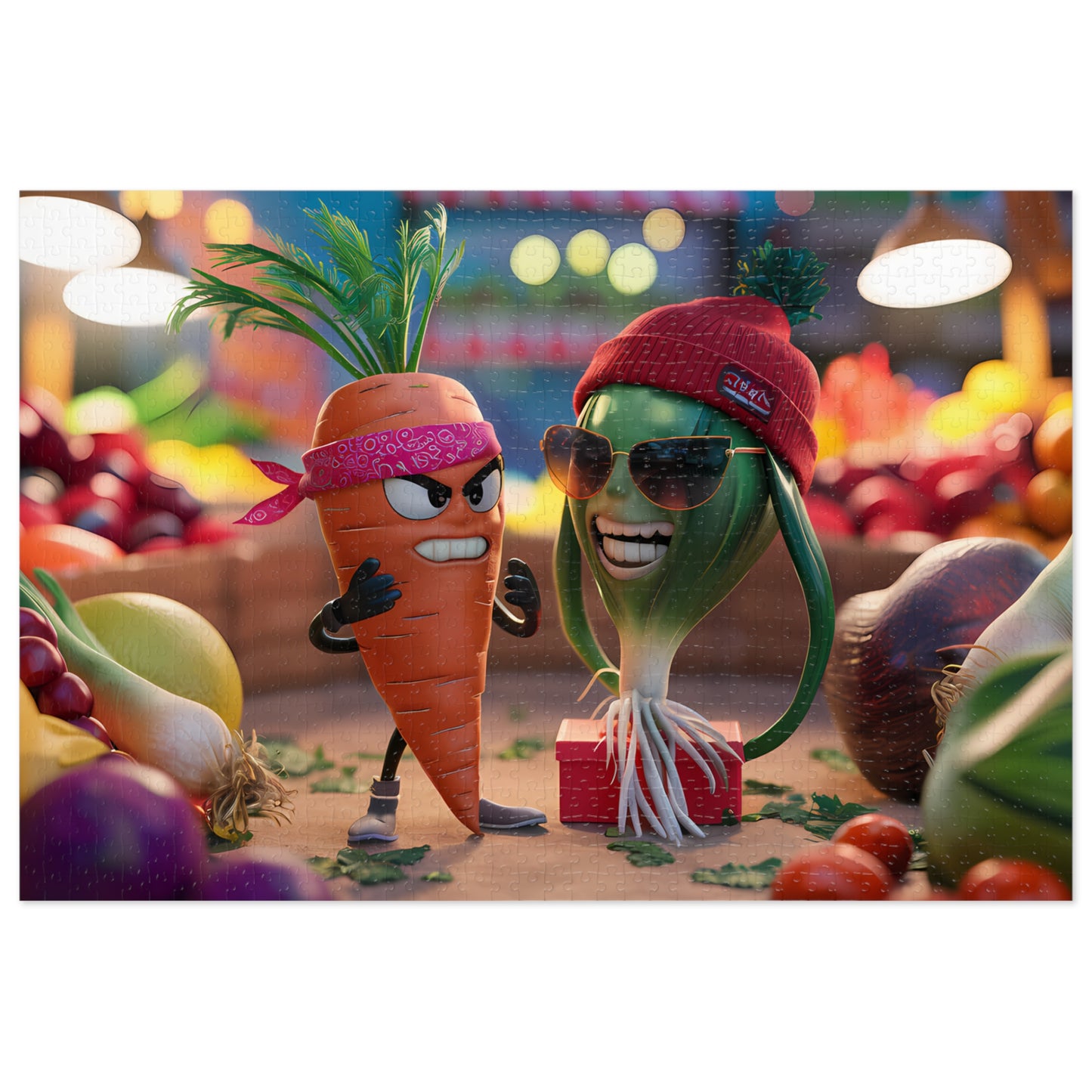 "Veggie Showdown: Carrot vs. Cool Onion" - Jigsaw Puzzle (30, 110, 252, 500,1000-Piece)