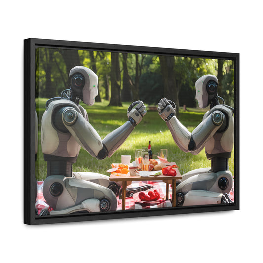 Robotic Harmony: A Picnic of Strength and Unity - Gallery Canvas Wraps, Horizontal Frame