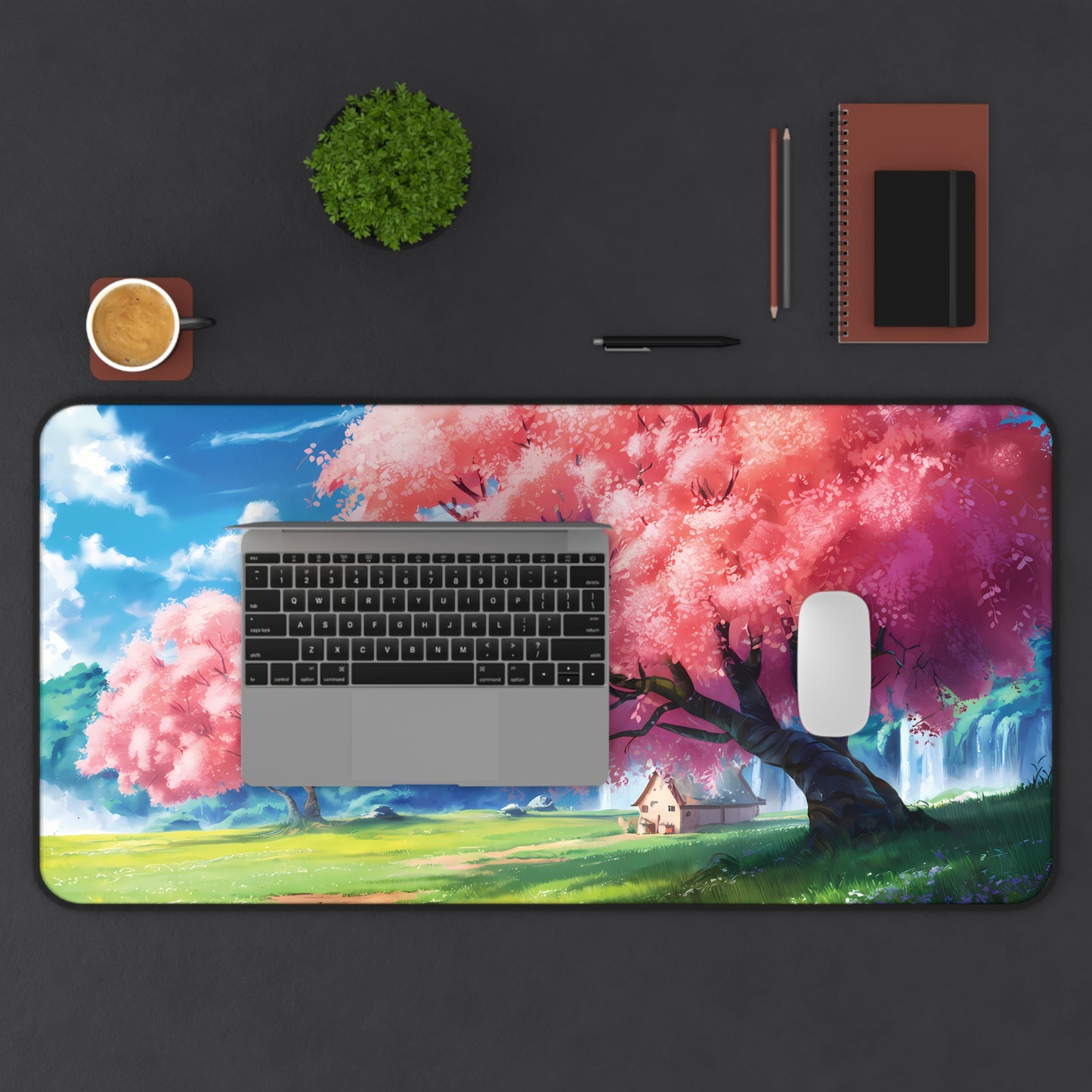 Idyllic cherry blossom and a hut - Desk Mat