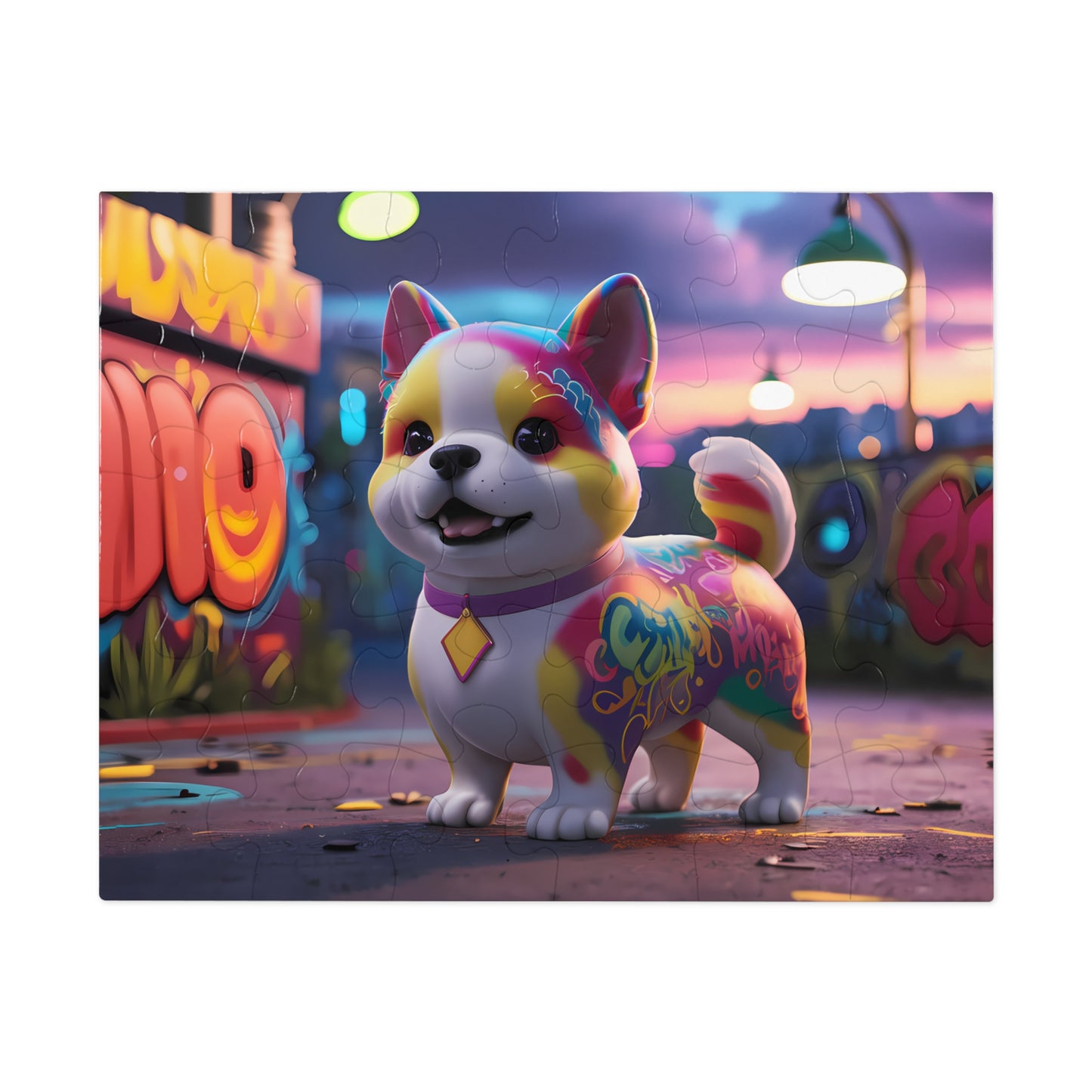 Urban Paws: Graffiti Pup at Dusk - Jigsaw Puzzle (30, 110, 252, 500,1000-Piece)