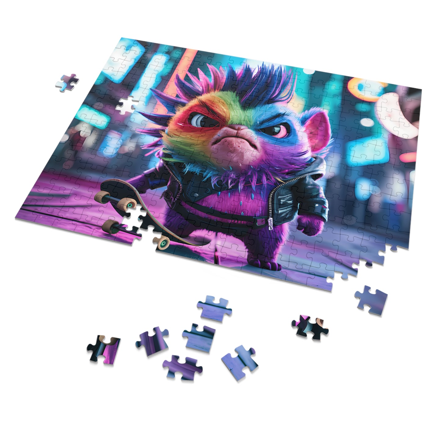 Punk Rock Skater Feline in Neon City - Jigsaw Puzzle (30, 110, 252, 500,1000-Piece)