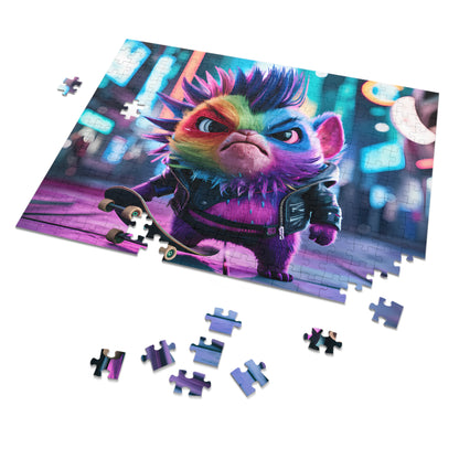 Punk Rock Skater Feline in Neon City - Jigsaw Puzzle (30, 110, 252, 500,1000-Piece)