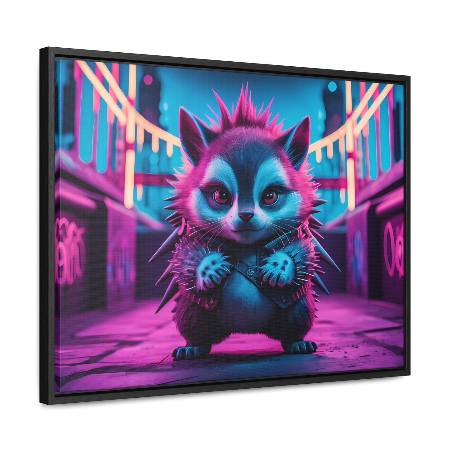 Punk Hedgehog in Neon City - Gallery Canvas Wraps, Horizontal Frame