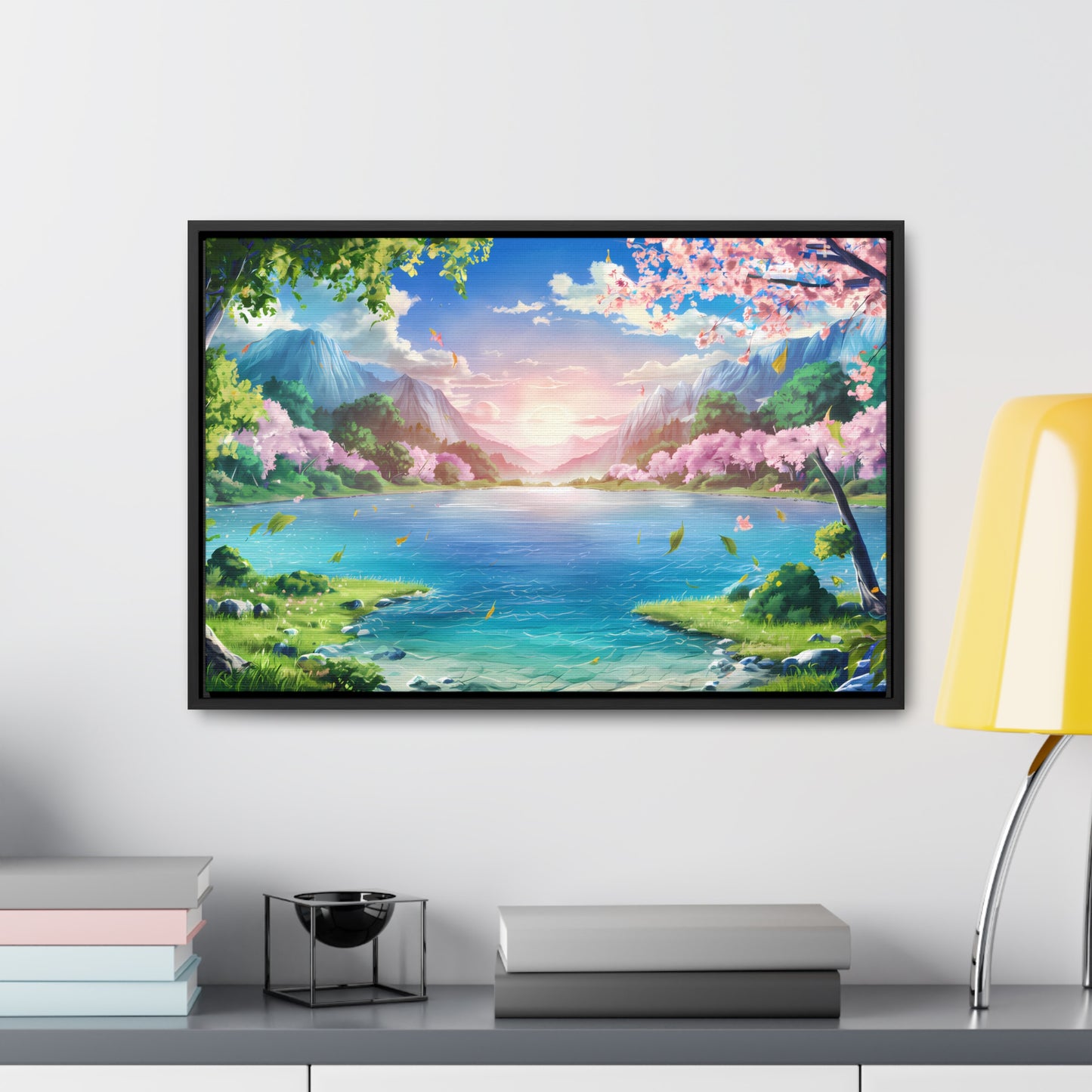 Serene Sunrise Over Blossoming Lake - Gallery Canvas Wraps, Horizontal Frame