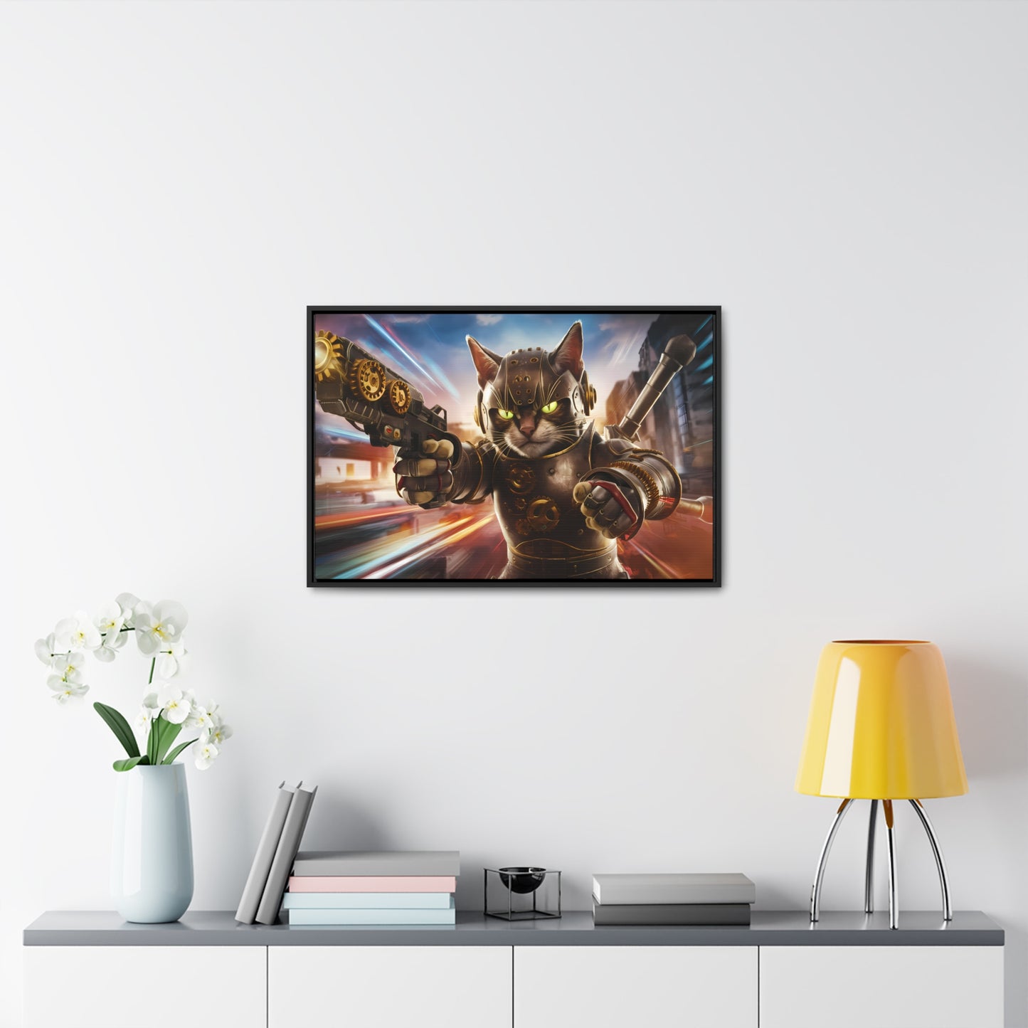 Cyberpunk Cat Warrior - Gallery Canvas Wraps, Horizontal Frame