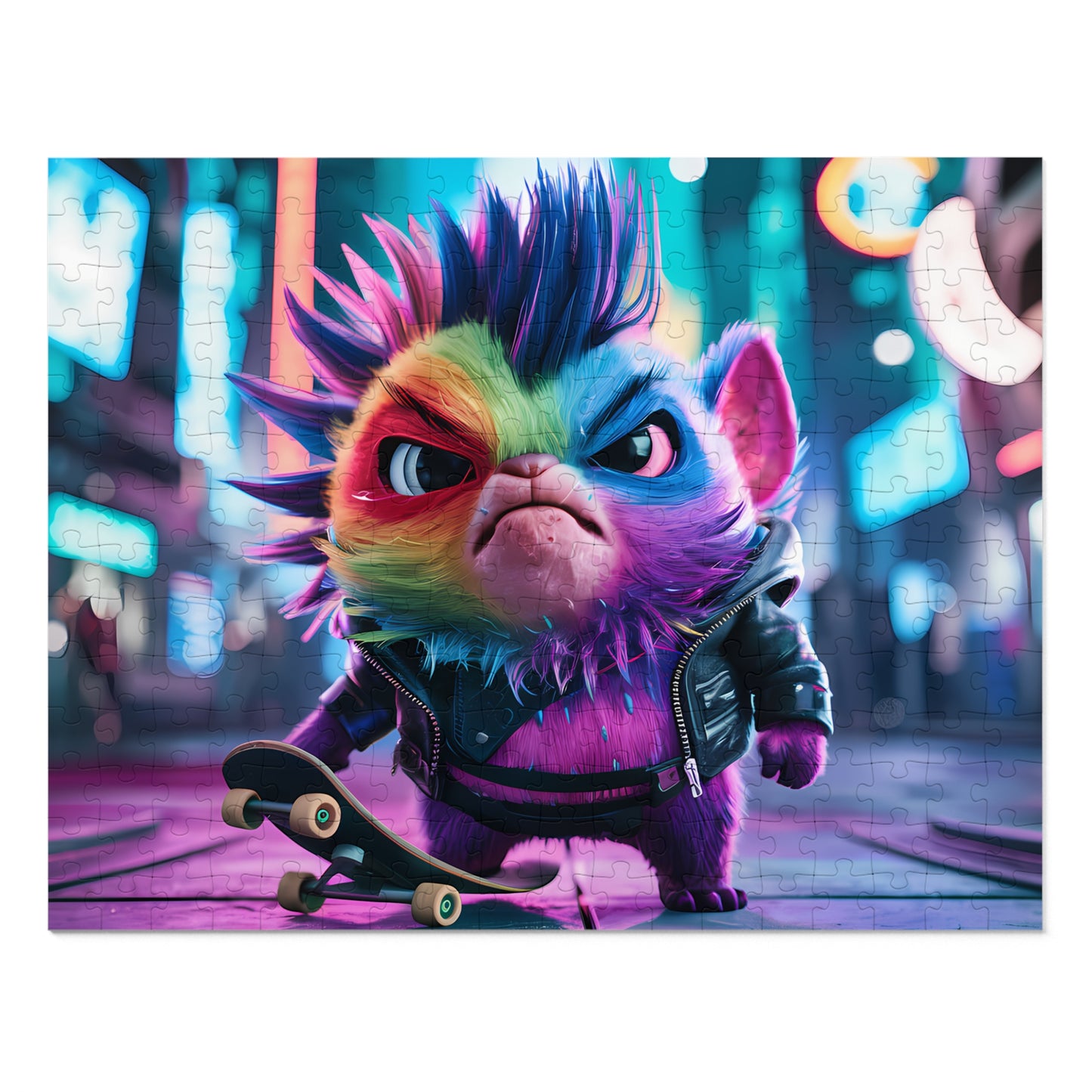 Punk Rock Skater Feline in Neon City - Jigsaw Puzzle (30, 110, 252, 500,1000-Piece)