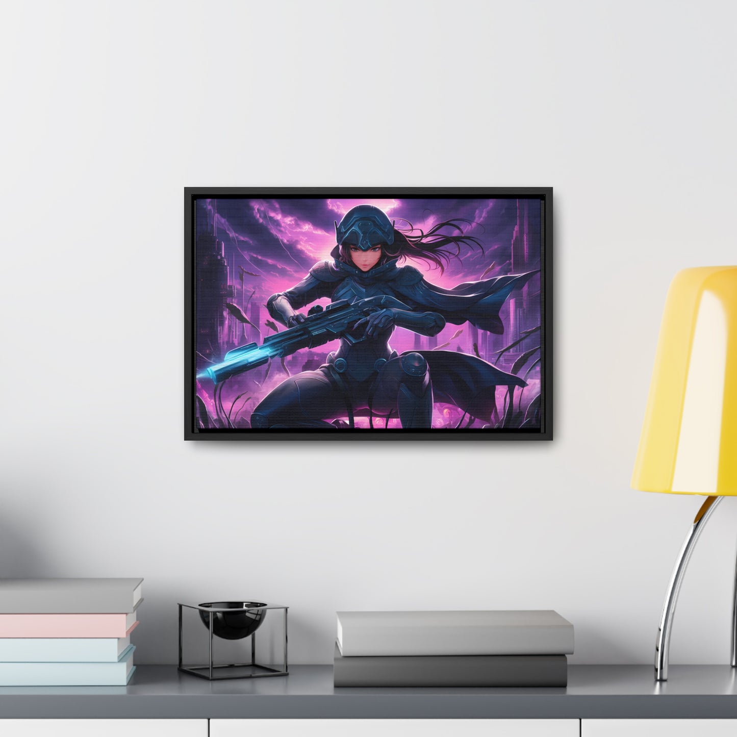 Shadow Sentinel: Neon Hunter - Gallery Canvas Wraps, Horizontal Frame