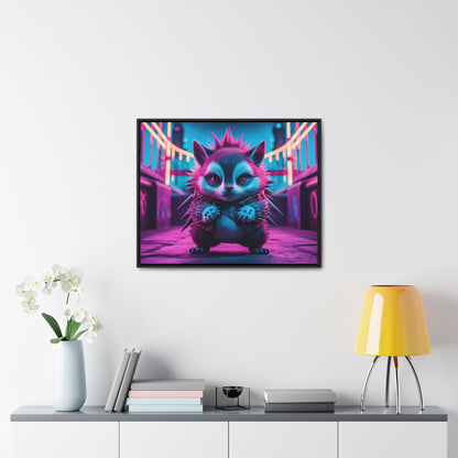 Punk Hedgehog in Neon City - Gallery Canvas Wraps, Horizontal Frame