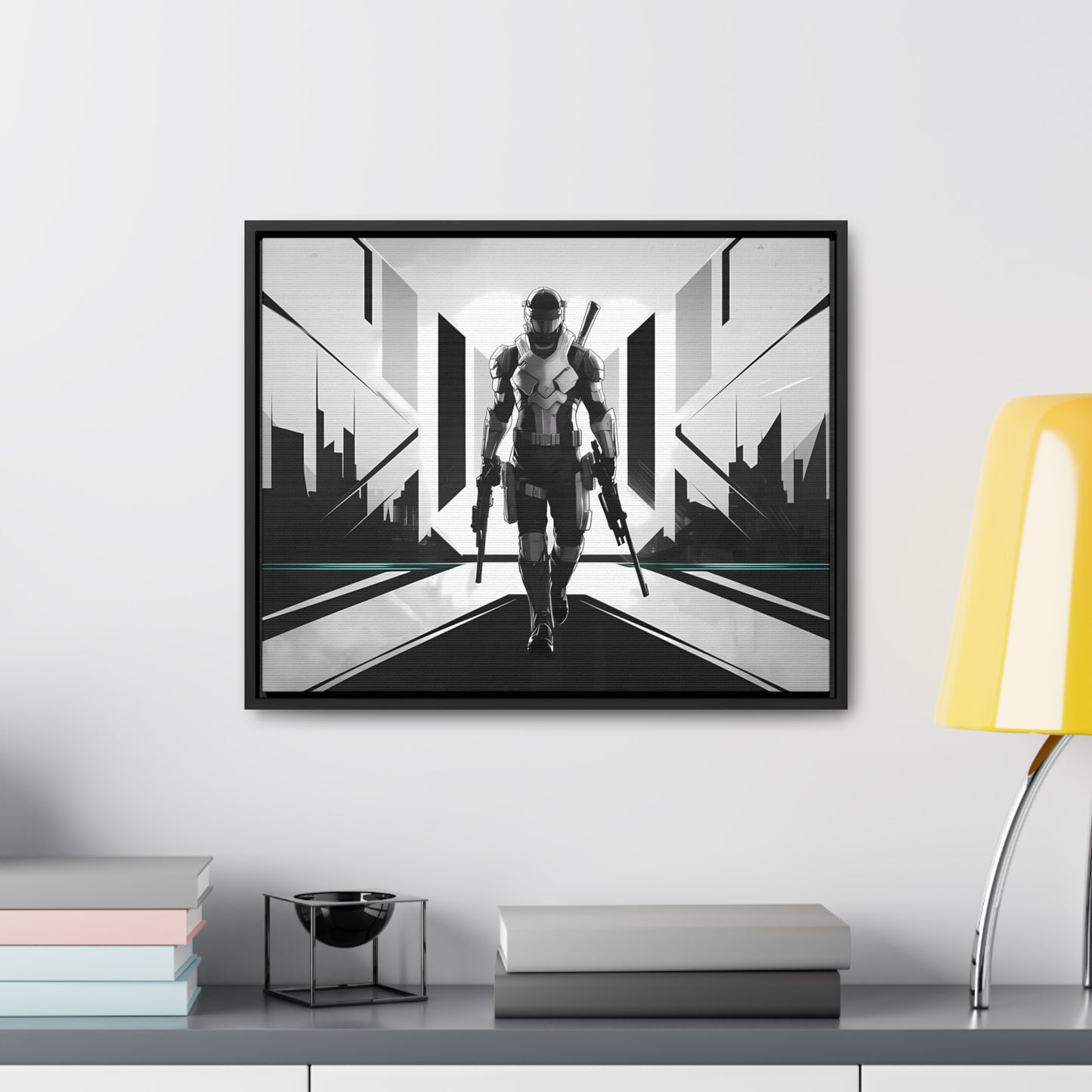 Sentinel of the Neon Metropolis - Gallery Canvas Wraps, Horizontal Frame