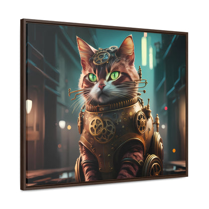 Clockwork Feline: Guardian of the Neon Alley - Gallery Canvas Wraps, Horizontal Frame