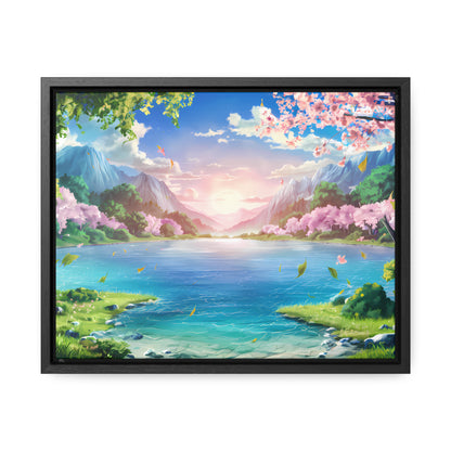 Serene Sunrise Over Blossoming Lake - Gallery Canvas Wraps, Horizontal Frame