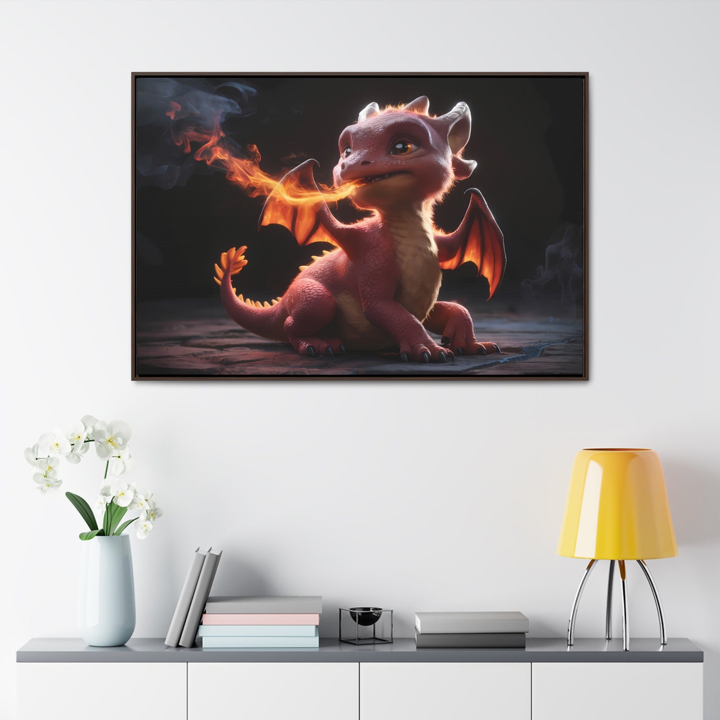 "Baby Dragon's First Flame" - Gallery Canvas Wraps, Horizontal Frame