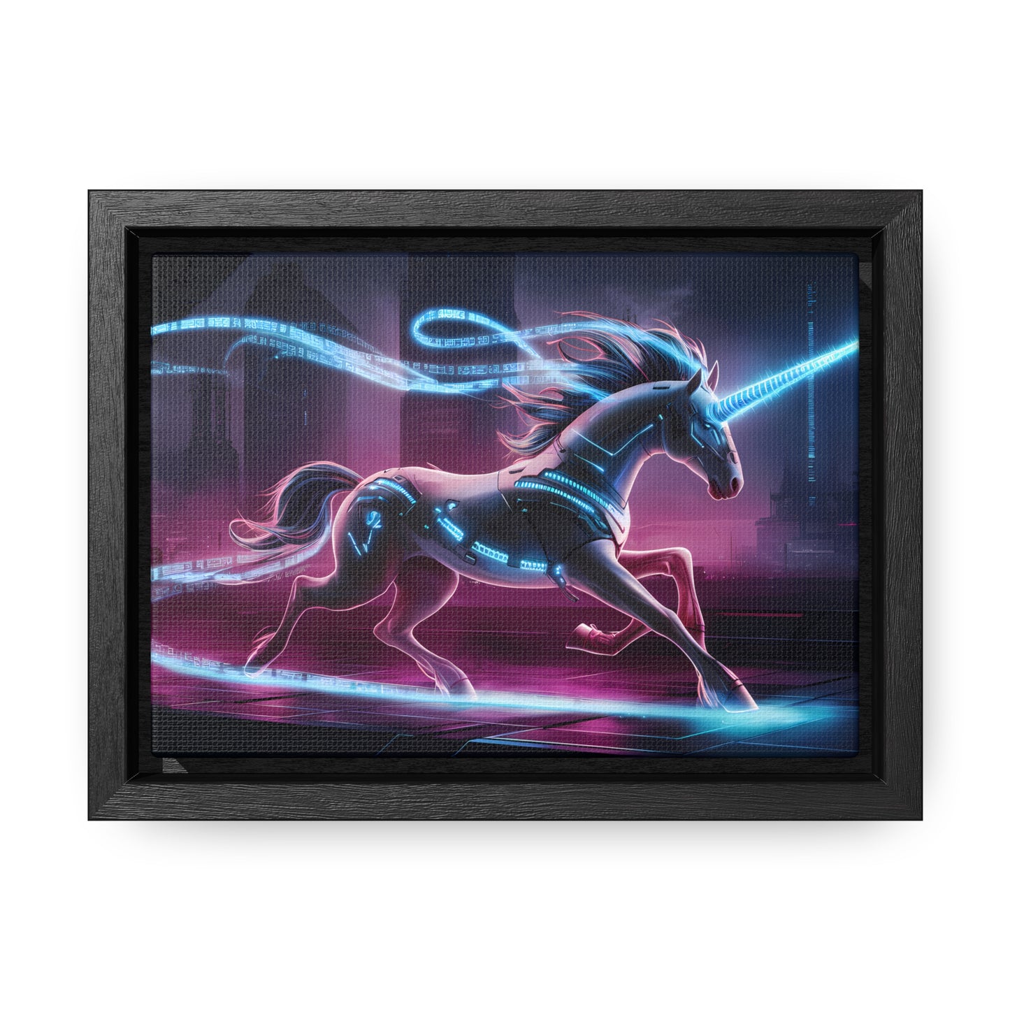 Cybernetic Unicorn in Neon Metropolis - Gallery Canvas Wraps, Horizontal Frame