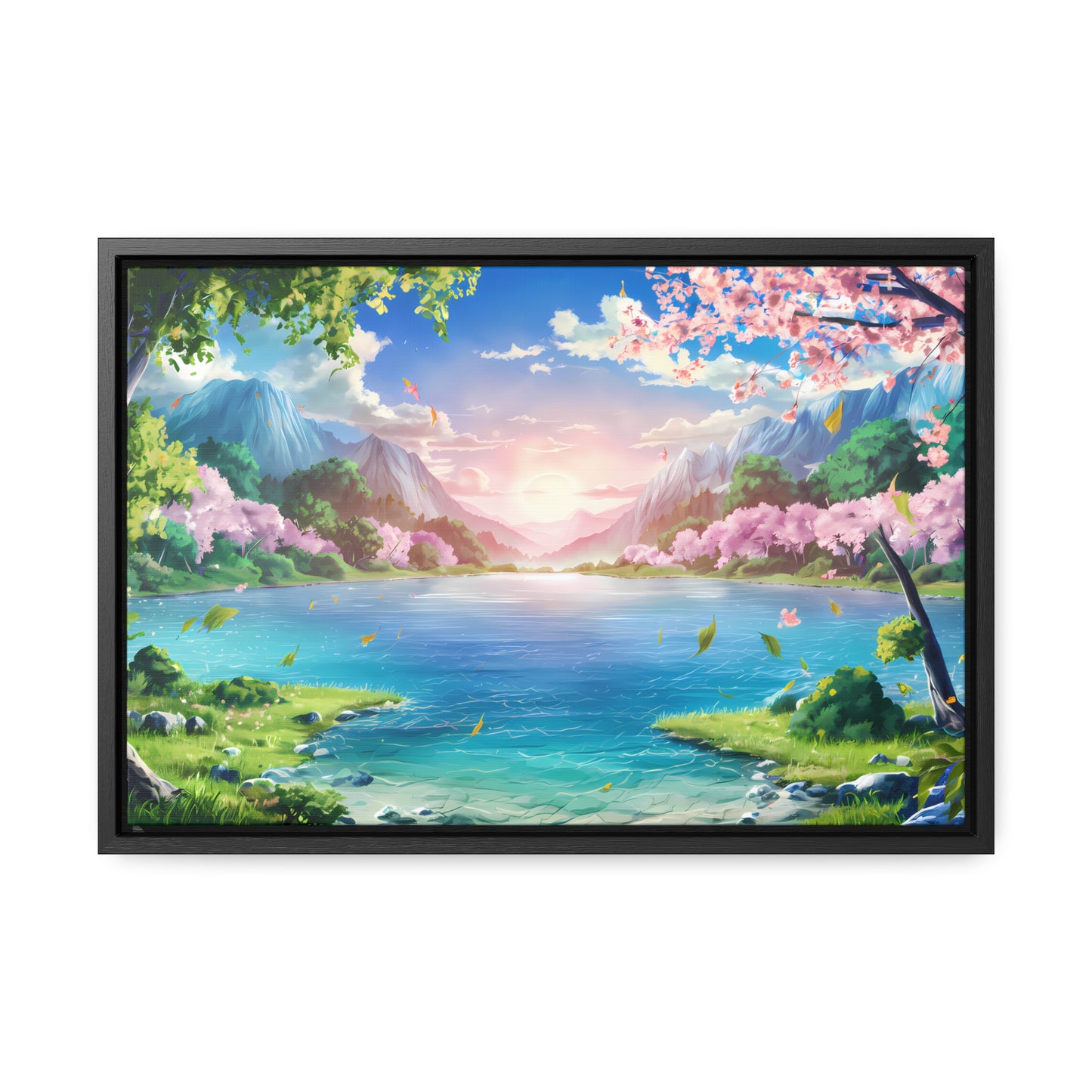 Serene Sunrise Over Blossoming Lake - Gallery Canvas Wraps, Horizontal Frame