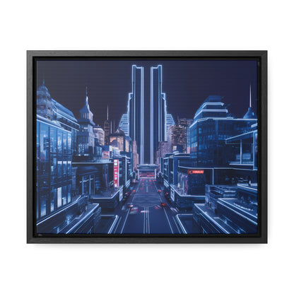 Neon Cityscape at Midnight - Gallery Canvas Wraps, Horizontal Frame