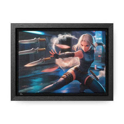 Blade Dancer in the Neon Shadows - Gallery Canvas Wraps, Horizontal Frame