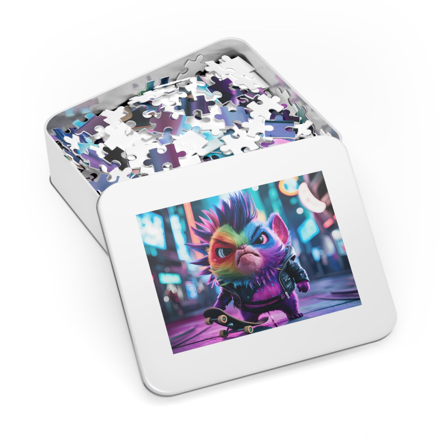 Punk Rock Skater Feline in Neon City - Jigsaw Puzzle (30, 110, 252, 500,1000-Piece)