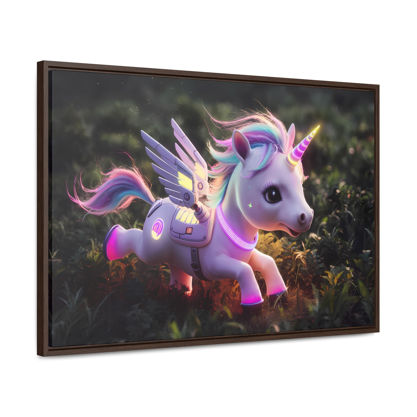 "Cybernetic Unicorn's Twilight Adventure" - Gallery Canvas Wraps, Horizontal Frame