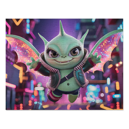 Cyberpunk Dragonling in Neon City - Jigsaw Puzzle (30, 110, 252, 500,1000-Piece)